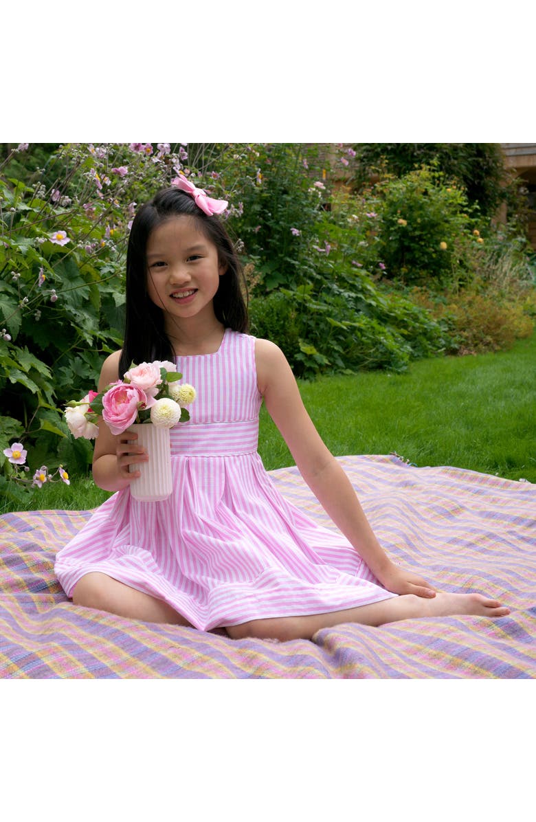 Rachel Riley Pastel Oxford Pleated Stripe Dress, Alternate, color, Pink