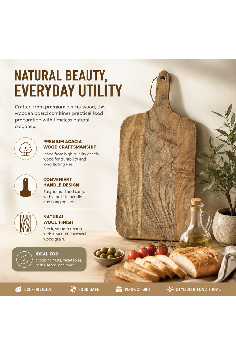 Acacia Wood Chopping Board with Handle Wooden Cutting Board, Alternate, color, Natural Wood