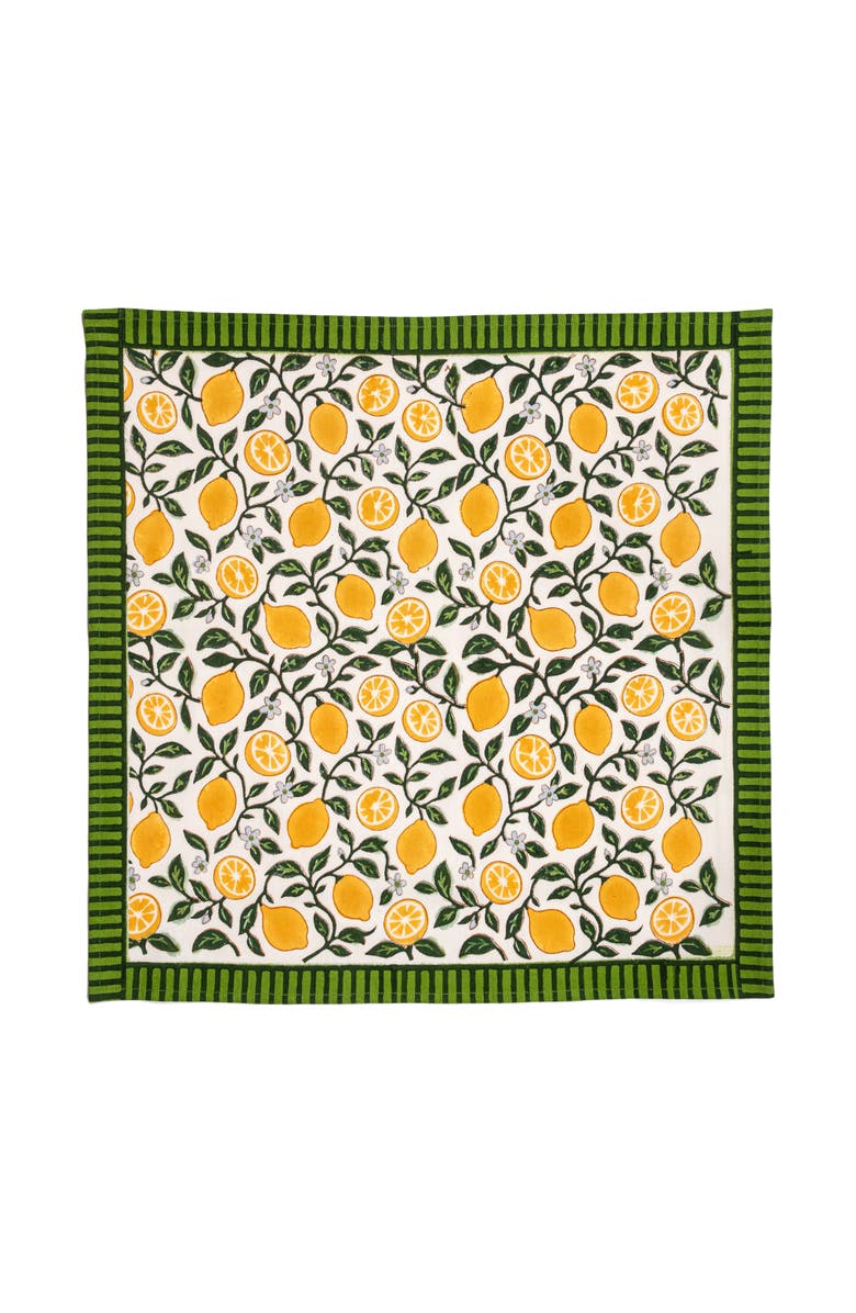 Inner Child Capri Lemons Blockprint Napkins - Set of 4, Main, color, Green