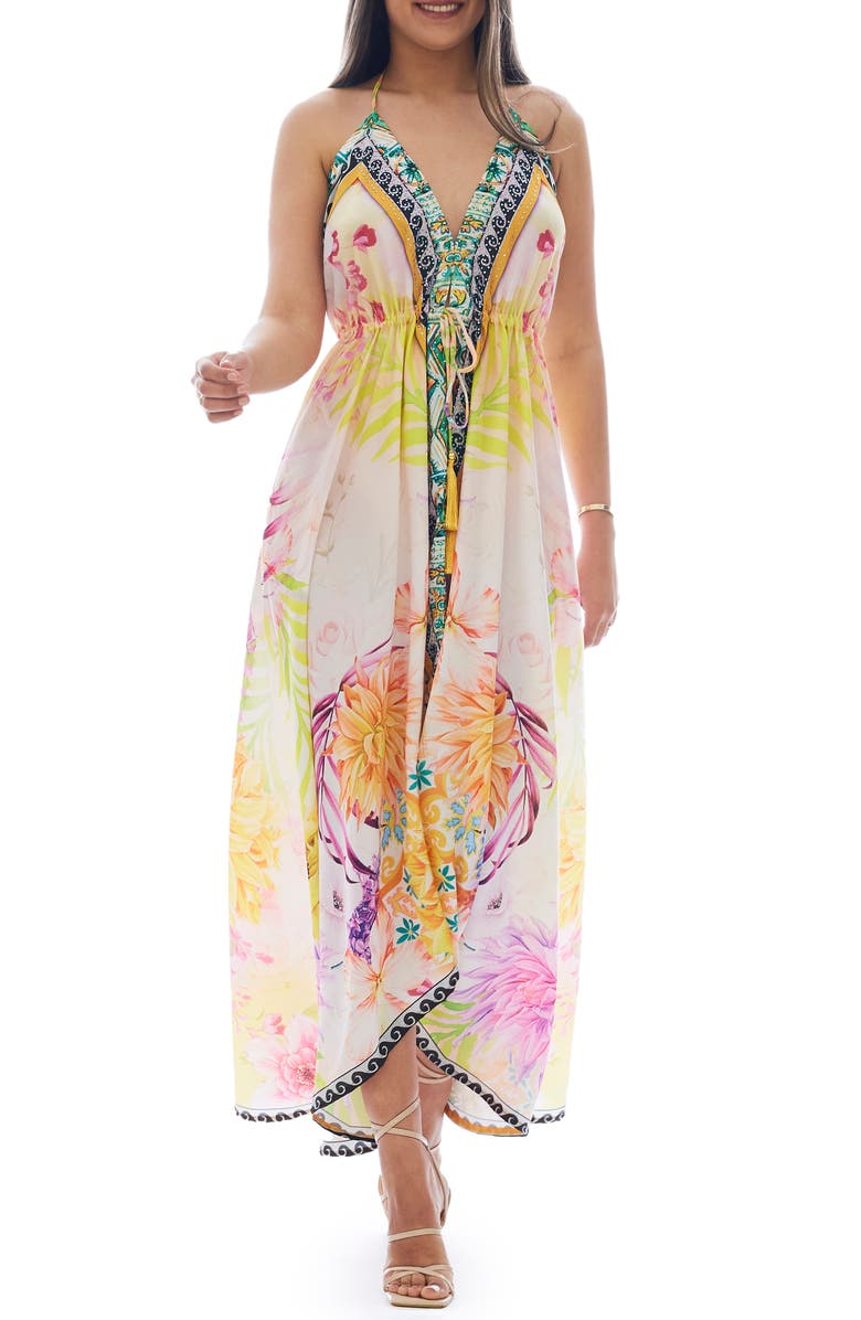 RANEES Floral Cover-Up Halter Dress, Main, color, 