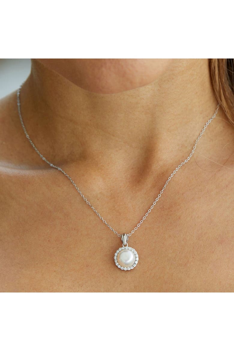 Sterling Silver Cultured Freshwater Pearl Halo Pendant Necklace, Alternate, color, WHITE