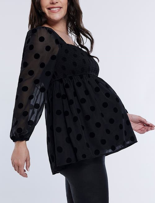 Motherhood Maternity Smocked Square Neck Long Sleeve Babydoll Maternity Top In Black