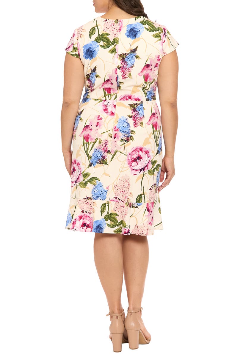 London Times Flounce Ruffle Print Dress, Alternate, color, Ivory/ Pink