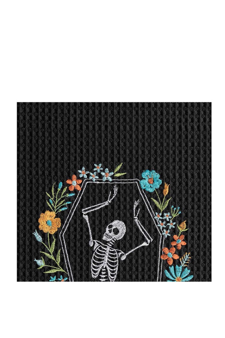 Halloween Dance Black Cotton Waffle Weave Dishtowel, Alternate, color, Black