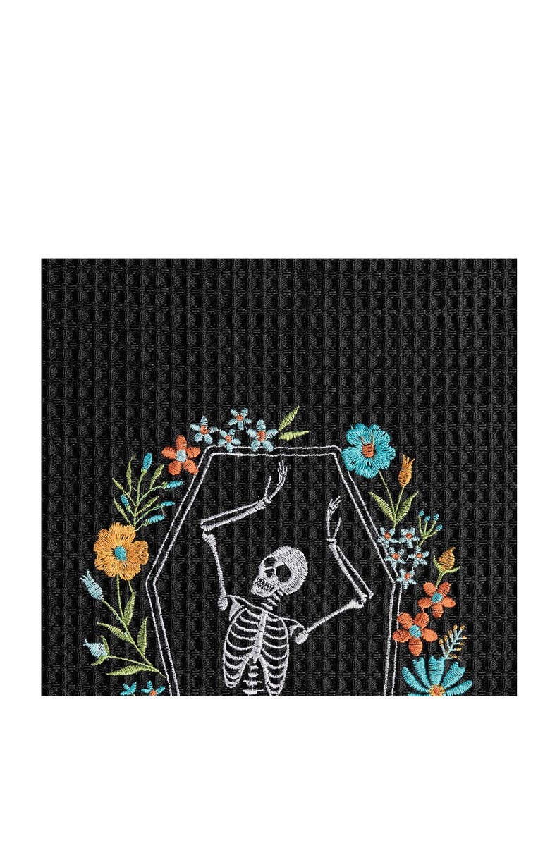 C&F Home Halloween Dance Black Cotton Waffle Weave Dishtowel, Alternate, color, Black