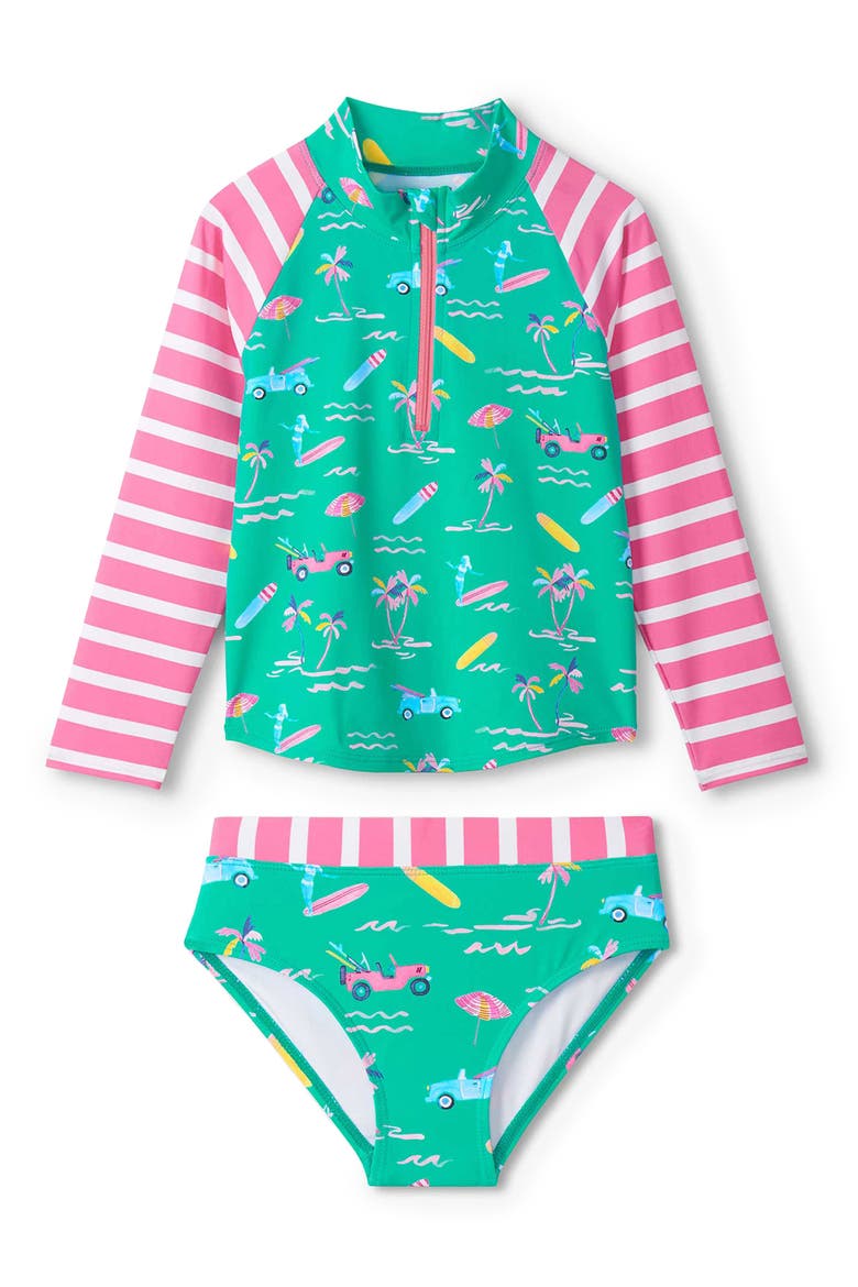 Tropical Escape Long Sleeve Rashguard Two-Piece Swimsuit, Main, color, ARCADIA
