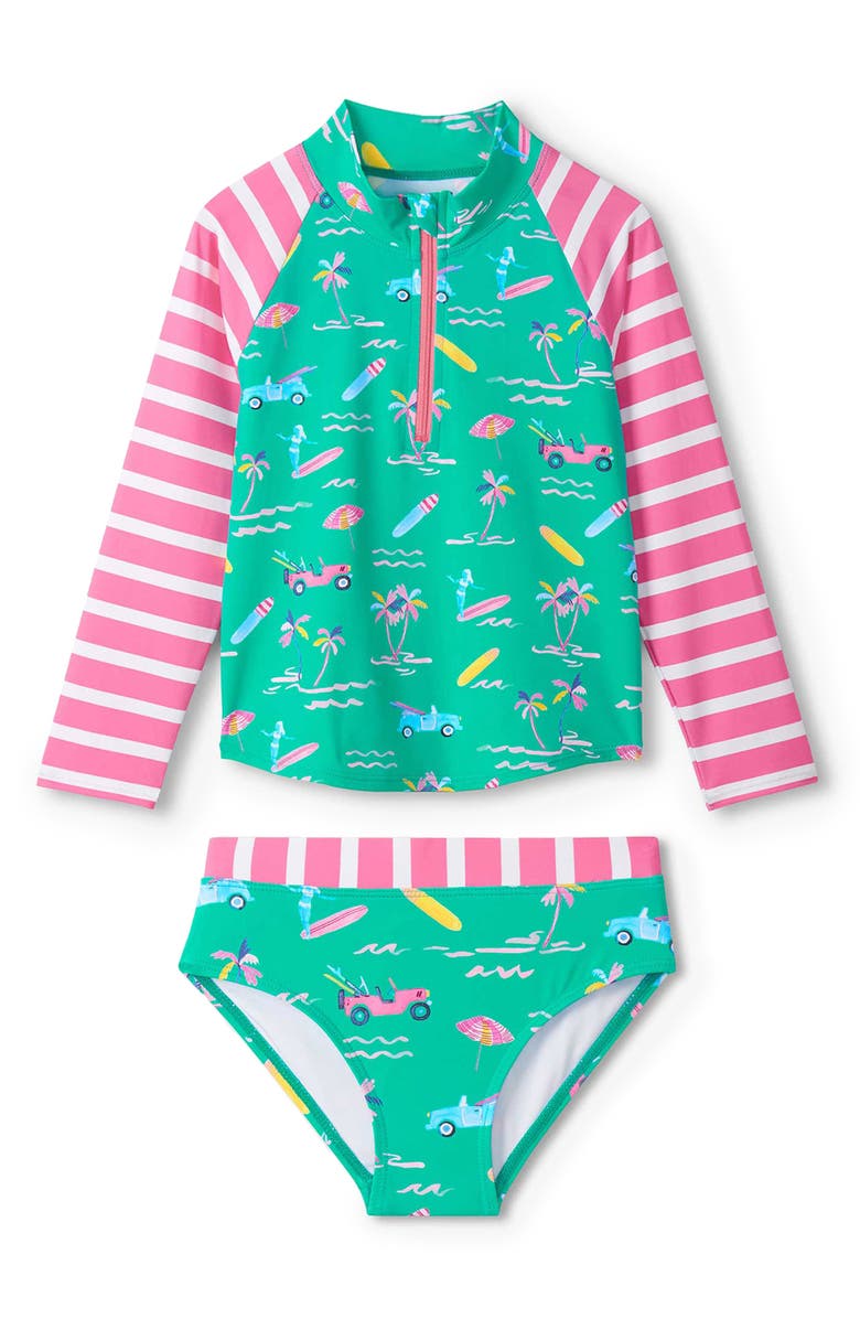 Hatley Tropical Escape Long Sleeve Rashguard Two-Piece Swimsuit, Main, color,