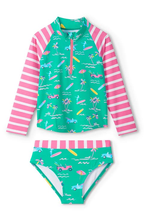 Tropical Escape Long Sleeve Rashguard Two-Piece Swimsuit (Little Kid & Big Kid)