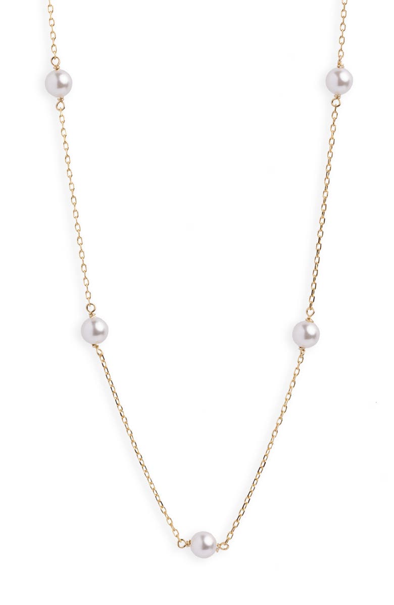 Argento Vivo Sterling Silver Freshwater Pearl Station Necklace, Main, color, Gold