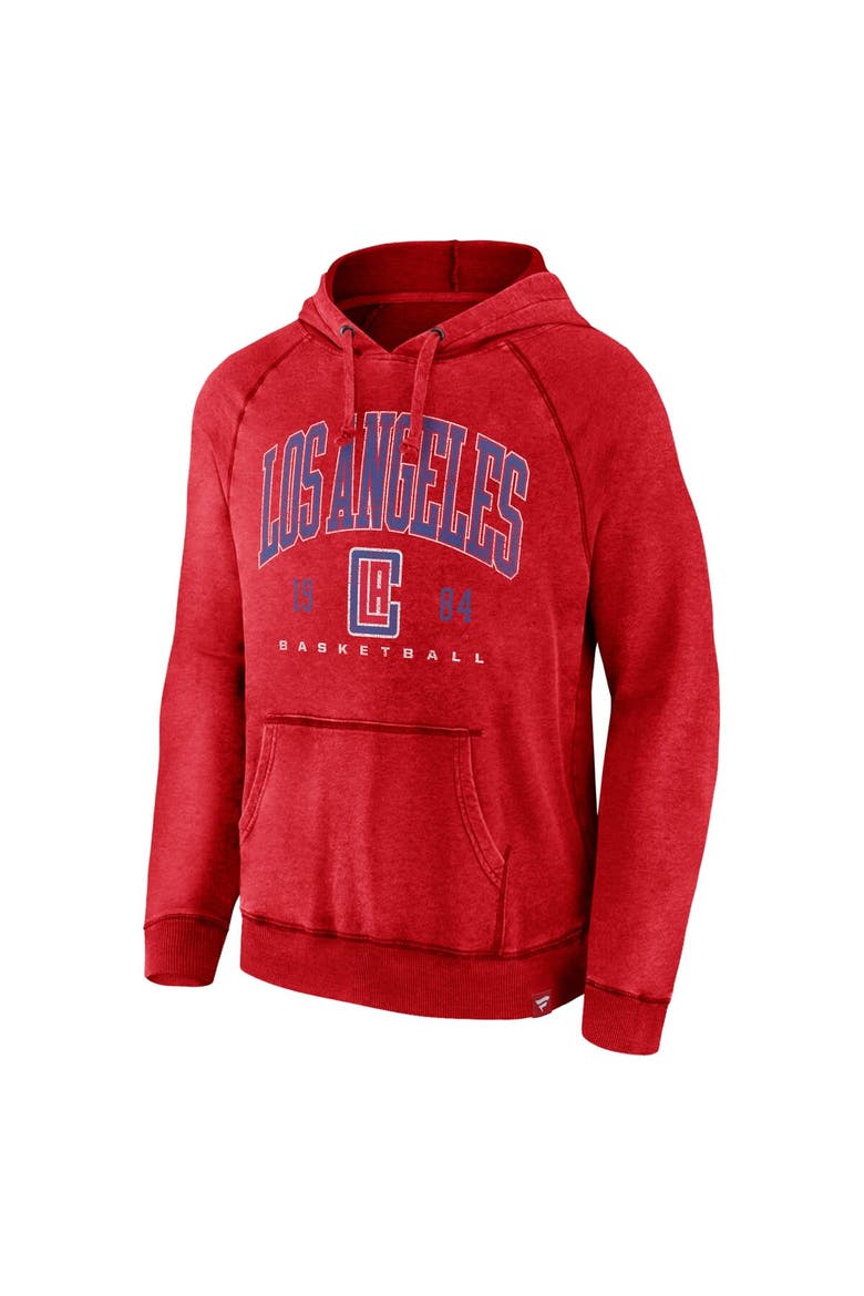 Men's Fanatics Heather Red LA Clippers Foul Trouble Snow Wash Raglan Pullover Hoodie, Alternate, color, Heather Red