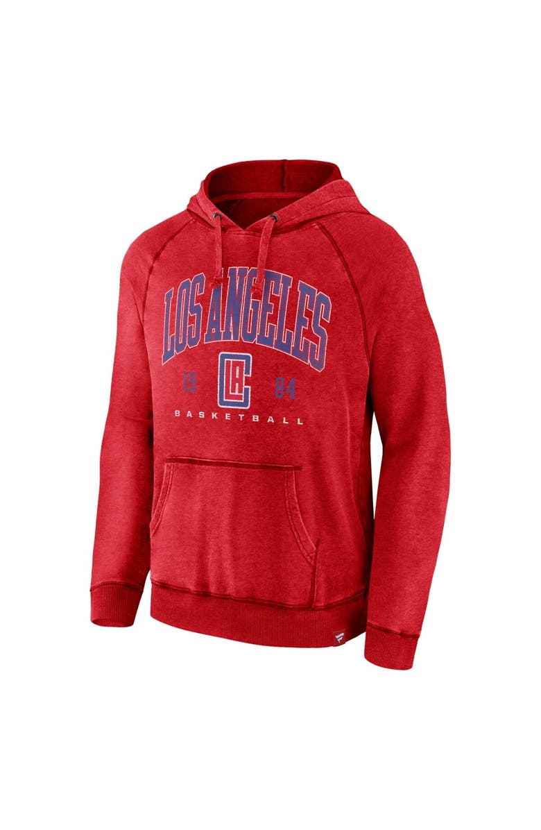 FANATICS Men's Fanatics Heather Red LA Clippers Foul Trouble Snow Wash Raglan Pullover Hoodie, Alternate, color, Heather Red