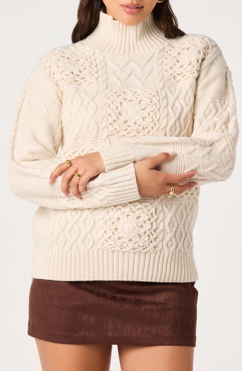Fiala Cable & Crochet Mock Neck Sweater