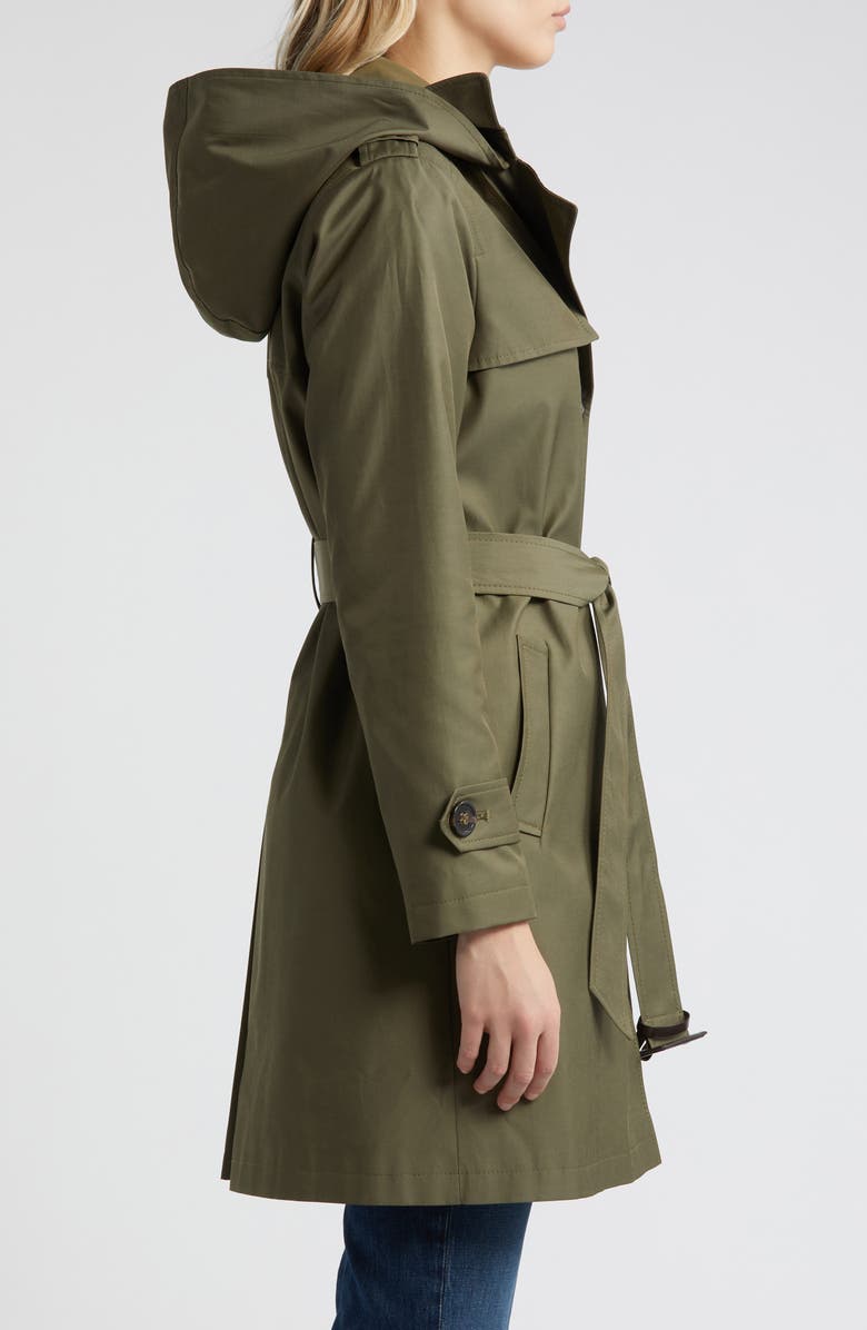 Sam Edelman Cotton Blend Trench Coat with Removable Hood, Alternate, color, Loden