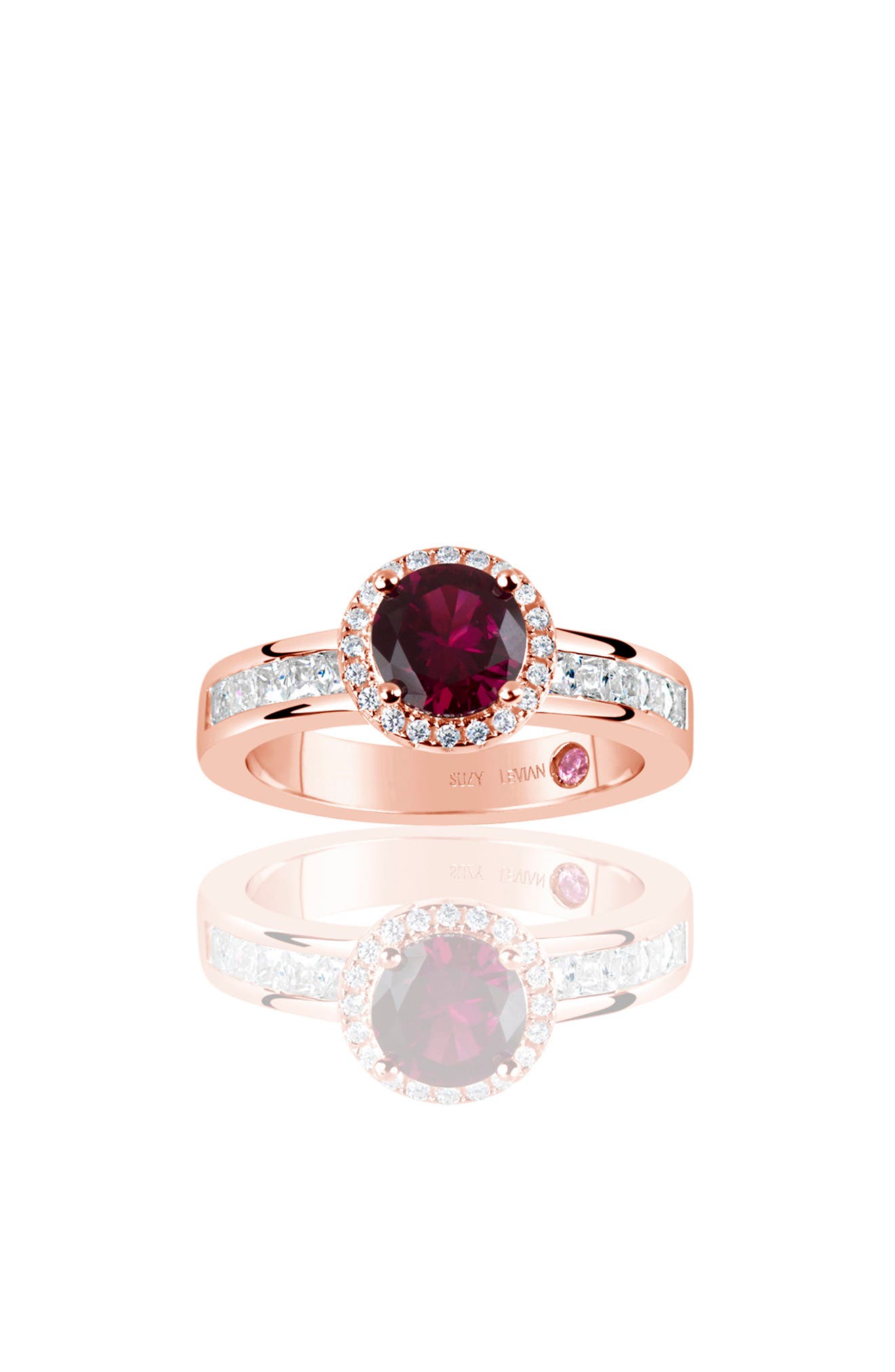 SUZY LEVIAN Rose Gold Plated Sterling Silver Ruby & CZ Ring