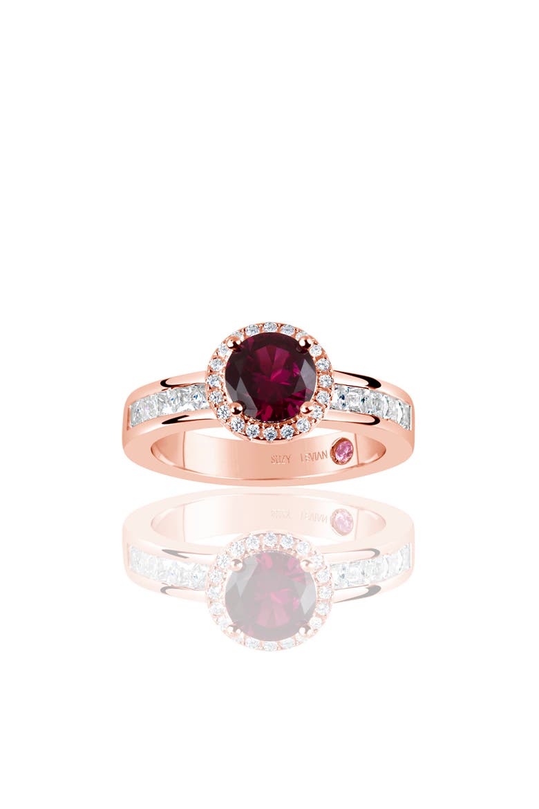 Rose Gold Plated Sterling Silver Ruby & CZ Ring, Main, color, RED