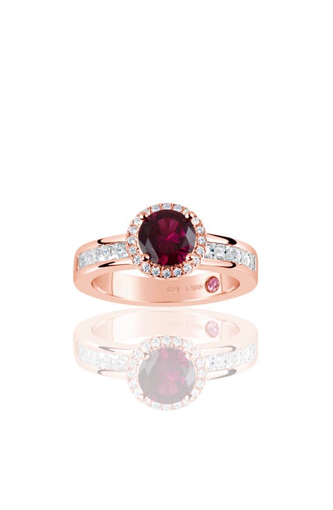 Rose Gold Plated Sterling Silver Ruby & CZ Ring