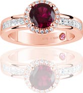 SUZY LEVIAN Rose Gold Plated Sterling Silver Ruby & CZ Ring