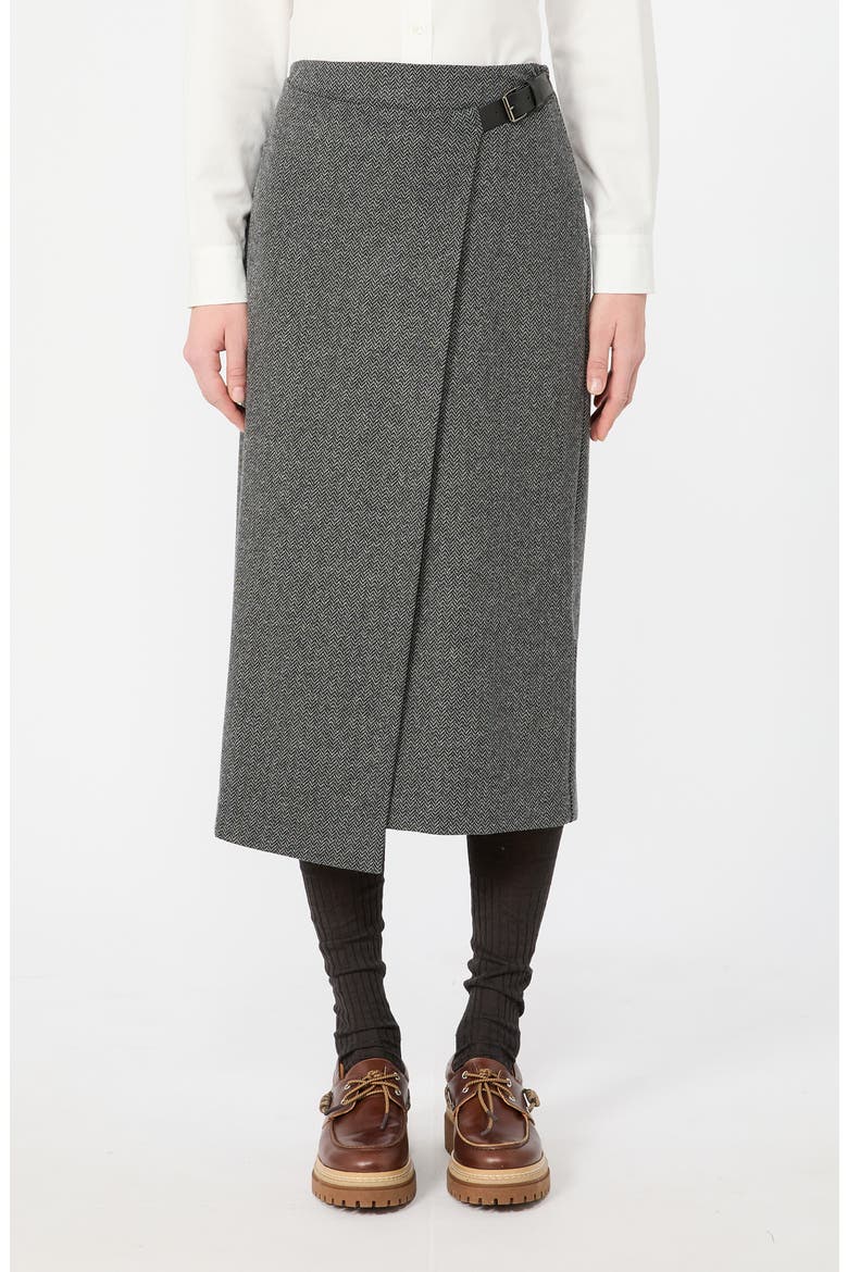 Petali Buckle Detail Jersey Midi Skirt, Main, color, MEDIUM GREY