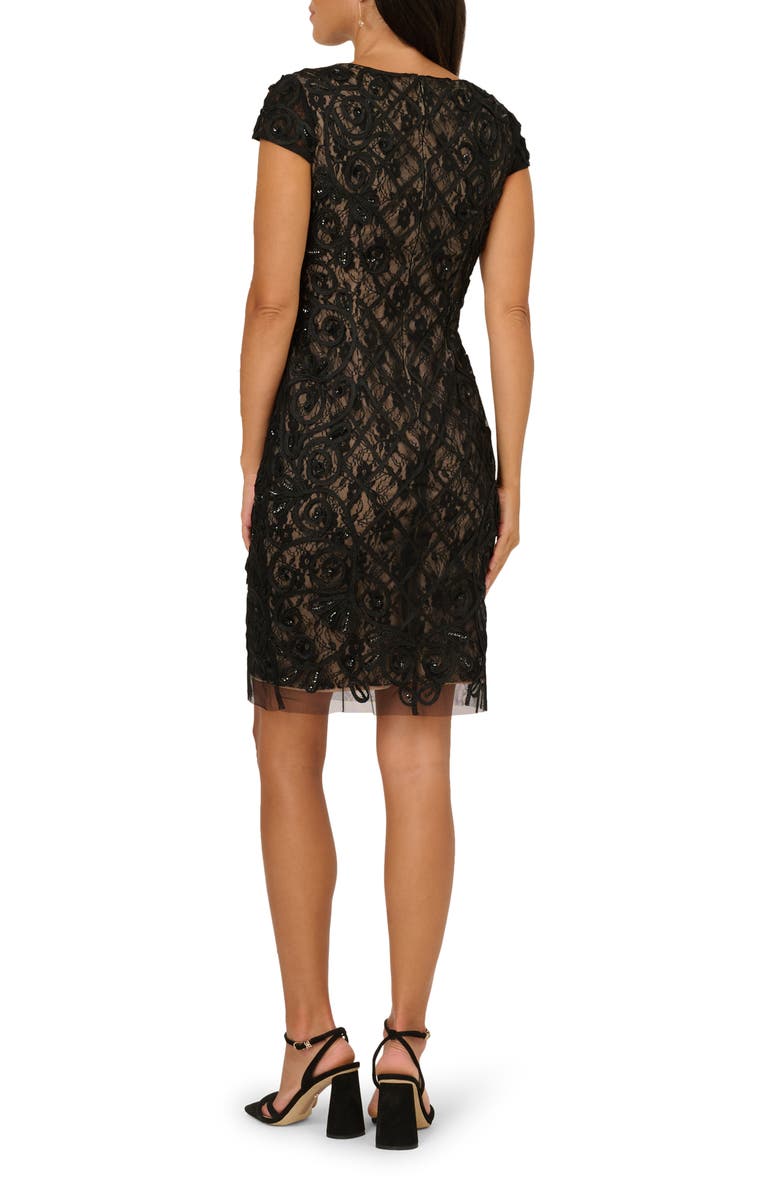 Adrianna Papell Beaded Soutache Sheer Lace Overlay Sheath Cocktail Dress, Alternate, color, Black/ Beige