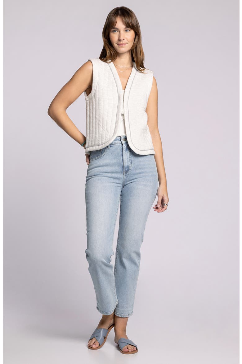 Joplin Quilted Cotton Tie Front Vest, Alternate, color, IVORY HEATHER