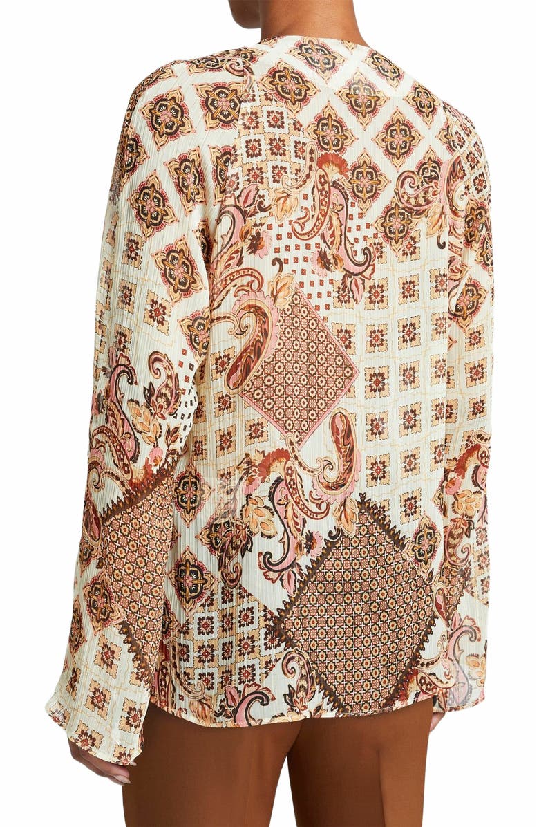 Santorelli ZURI V-Neck Blouse with Flared Long Sleeves in Printed Georgette, Alternate, color, 