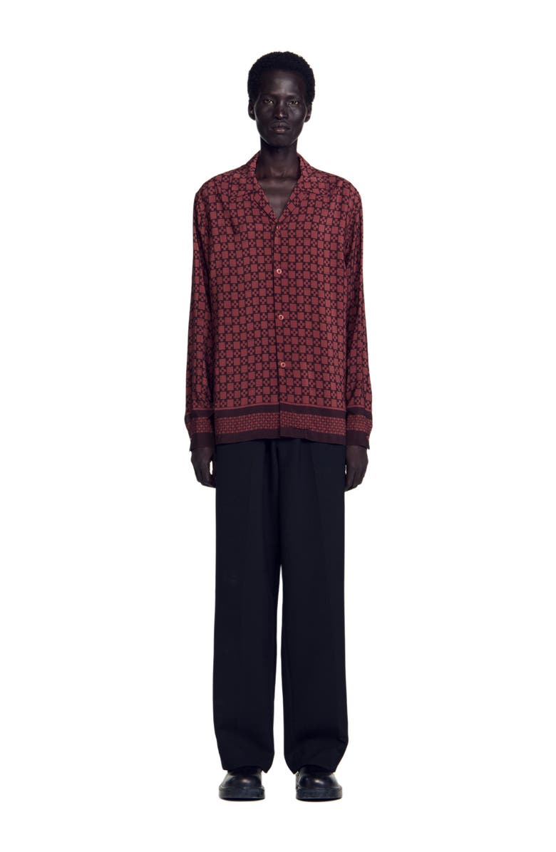 SANDRO Square cross long sleeve shirt, Alternate, color, Cognac