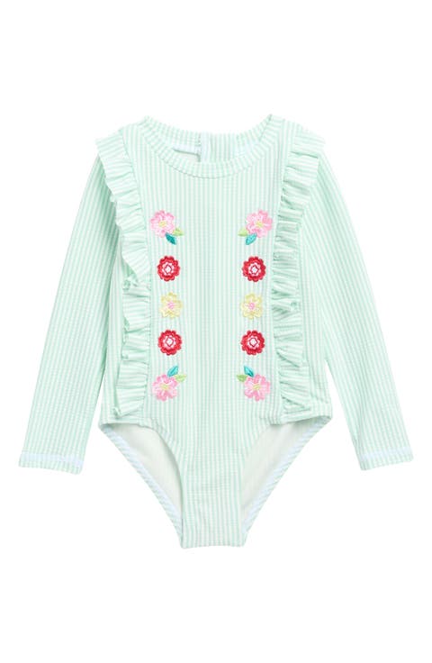 Kids' Floral Seersucker Rashguard Swimsuit (Toddler)