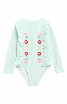 Nicole Miller Kids' Floral Seersucker Rashguard Swimsuit