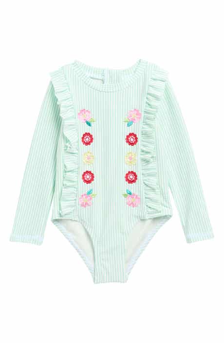 Nicole Miller Kids' Floral Seersucker Rashguard Swimsuit