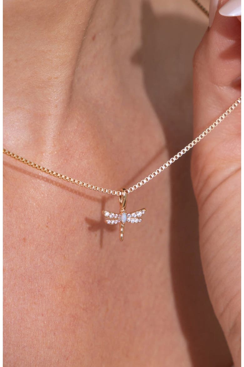 Opal Dragonfly Box Chain Necklace, Alternate, color, Gold Vermeil