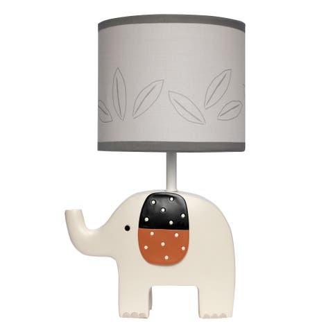 Patchwork Jungle Modern Elephant Lamp With Gray Shade & Bulb