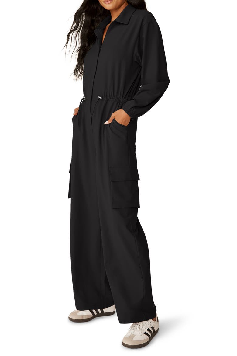 Long Sleeve Cargo Jumpsuit, Alternate, color, BLACK