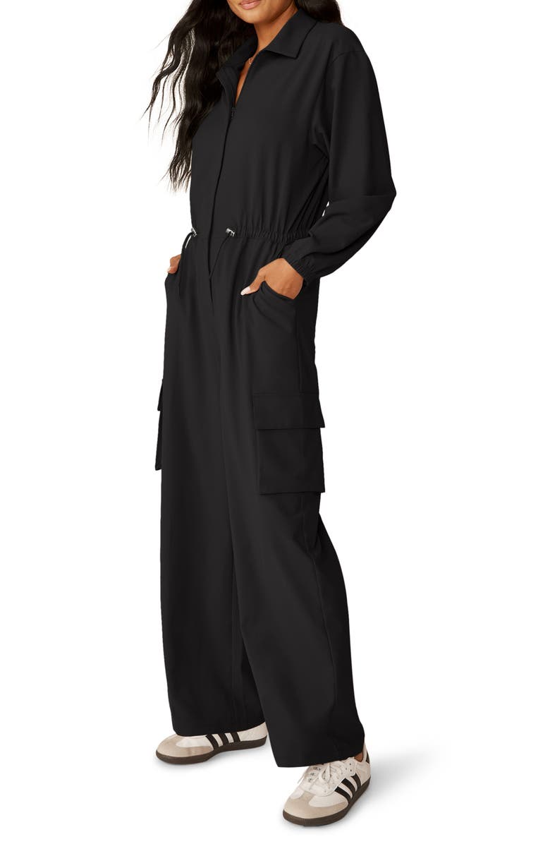 Beyond Yoga Long Sleeve Cargo Jumpsuit, Alternate, color, Black