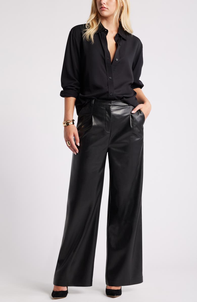 Open Edit Relaxed Fit Long Sleeve Button-Up Shirt, Alternate, color, Black