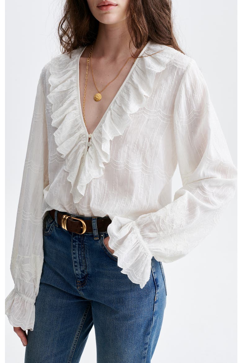 Helea V-Neck Ruffled Blouse, Alternate, color, Ecru