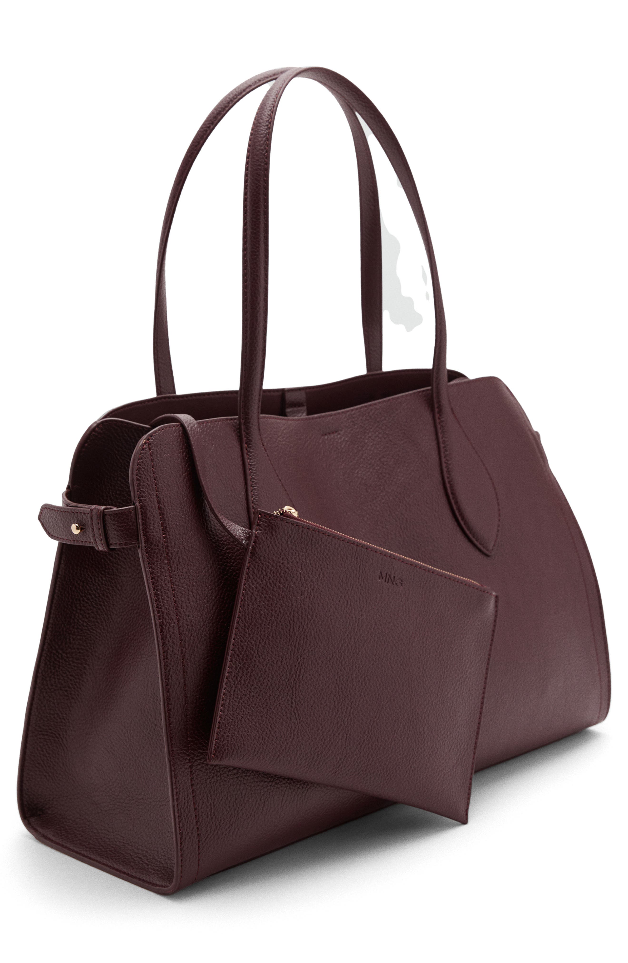 MANGO Medium Pebbled Faux Leather Handbag, Alternate, color, Burgundy