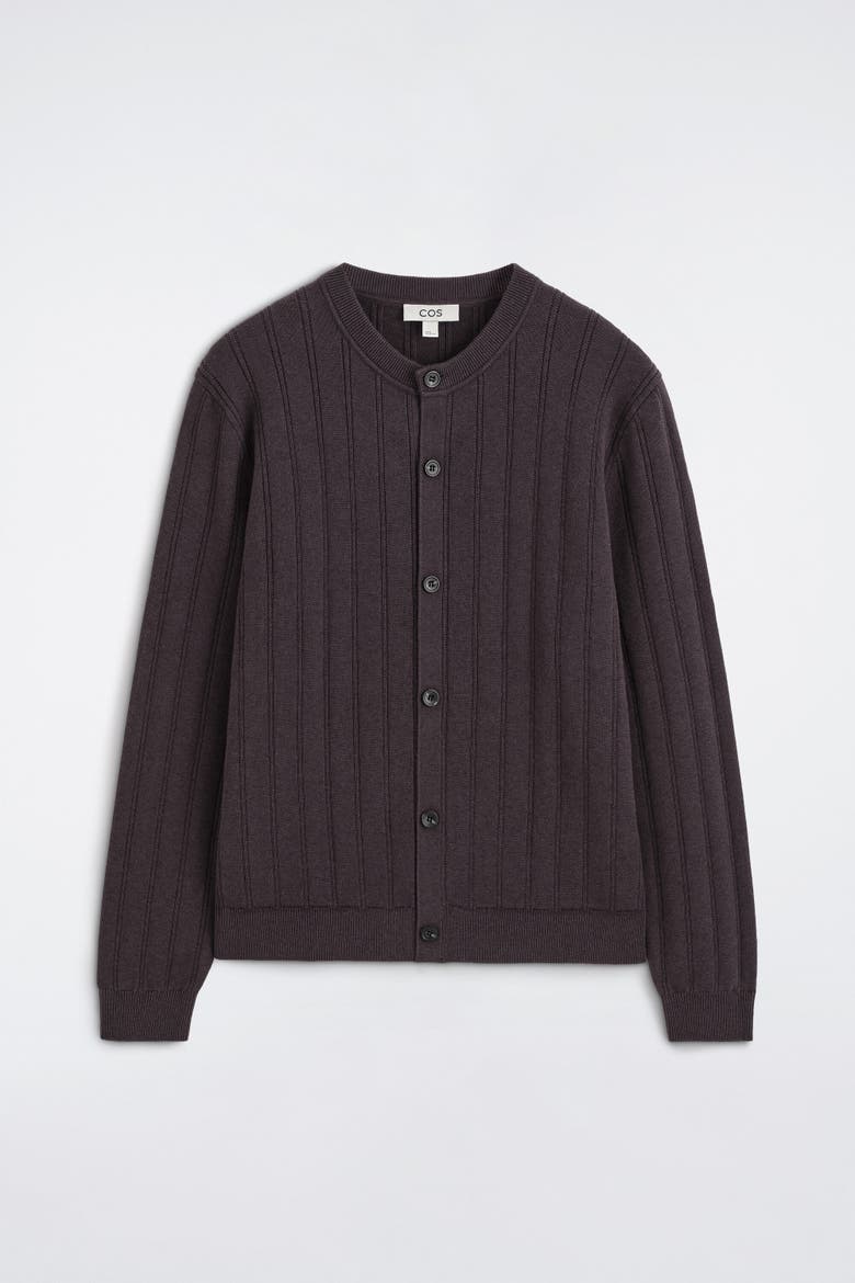 Ribbed Wool-Cotton Cardigan, Alternate, color, BROWN
