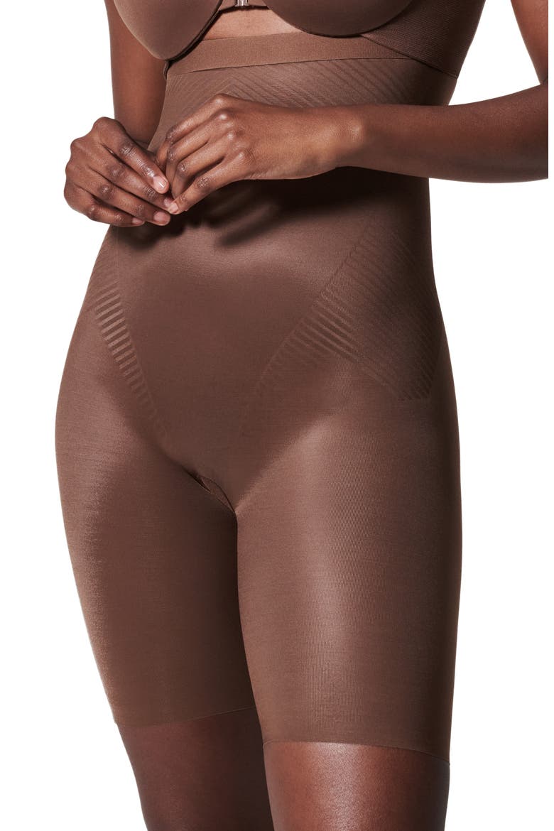 Thinstincts® 2.0 High Waist Mid Thigh Shorts, Main, color, CHESTNUT BROWN