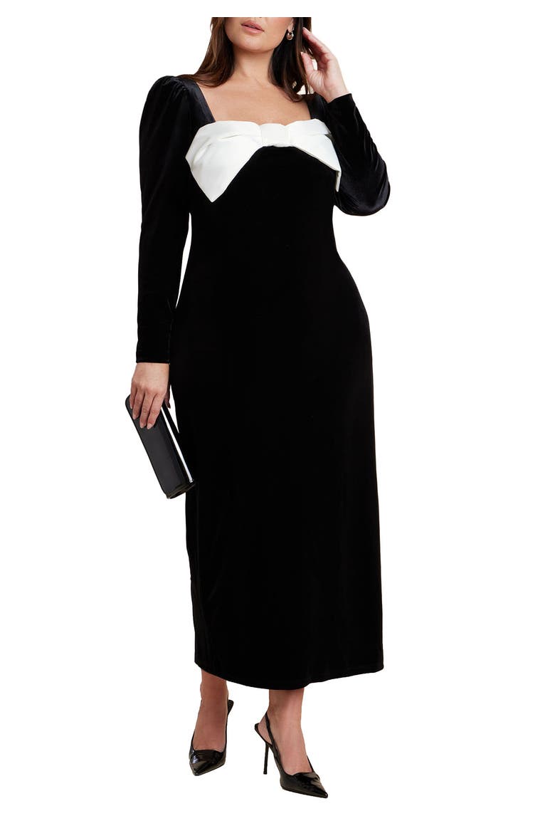 Velvet Maxi Dress With Bow, Main, color, BLACK ONYX
