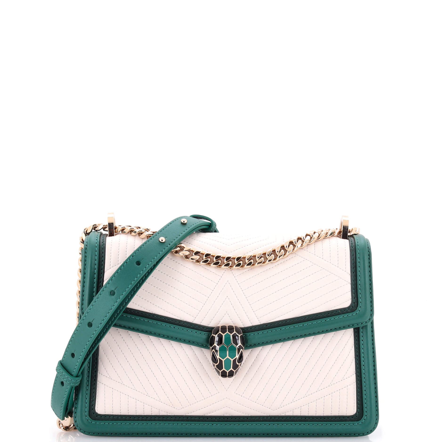 Serpenti Forever Shoulder Bag Quilted Leather Small, Main, color, White