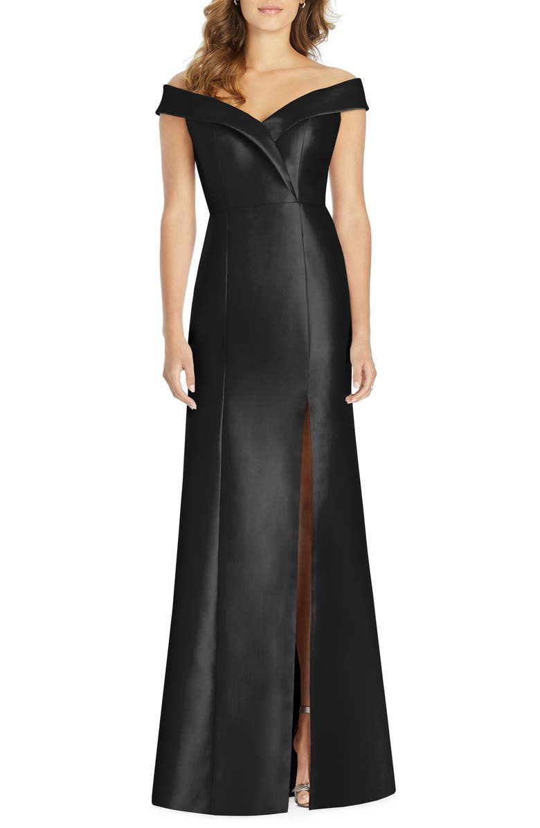 Alfred Sung Portrait Collar Satin Trumpet Gown, Main, color,