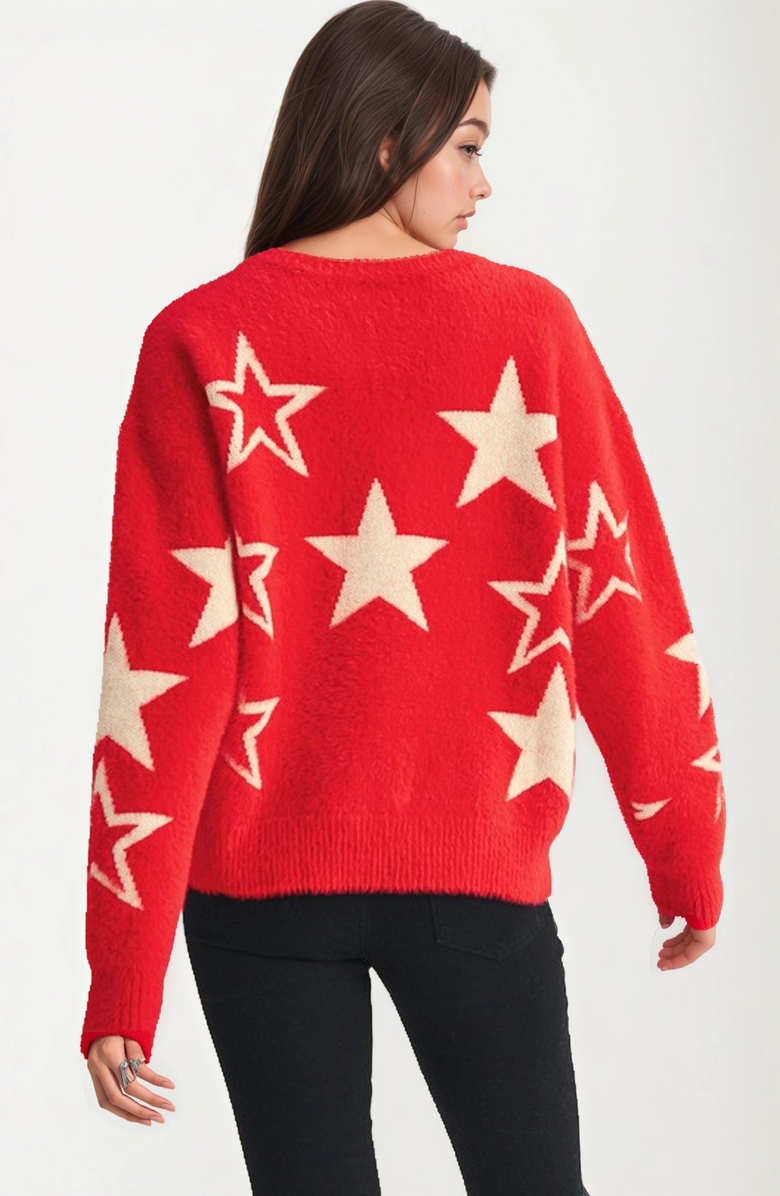Knit and Lounge Cozy Star Pattern Soft Knit Sweater, Alternate, color, Red / White Stars