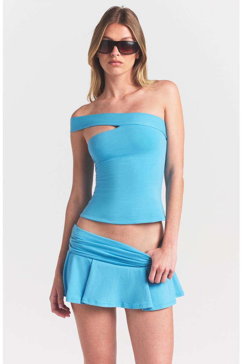 Foldover Cotton Blend Jersey Miniskort, Alternate, color, WATER