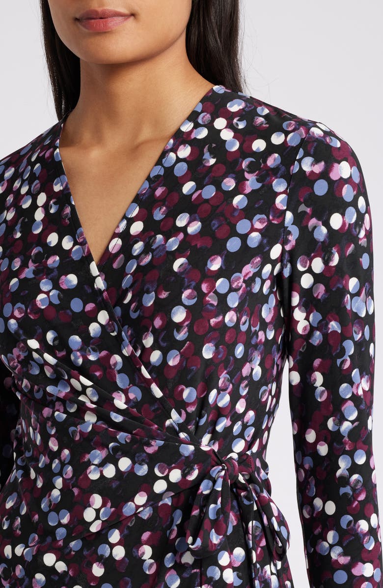Anne Klein Print Long Sleeve Knit Wrap Dress, Alternate, color, Deep Plum Multi