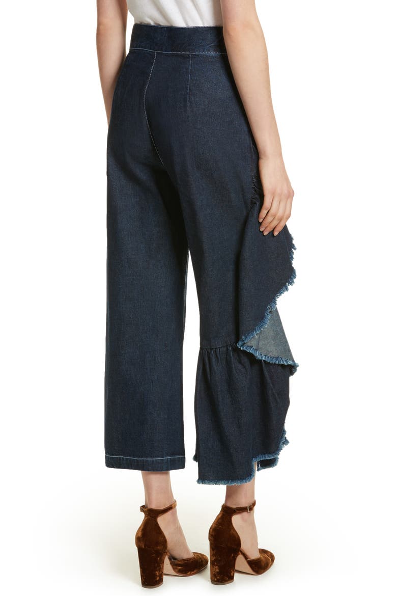 Revel Ruffle Pants, Alternate, color, DARK INDIGO