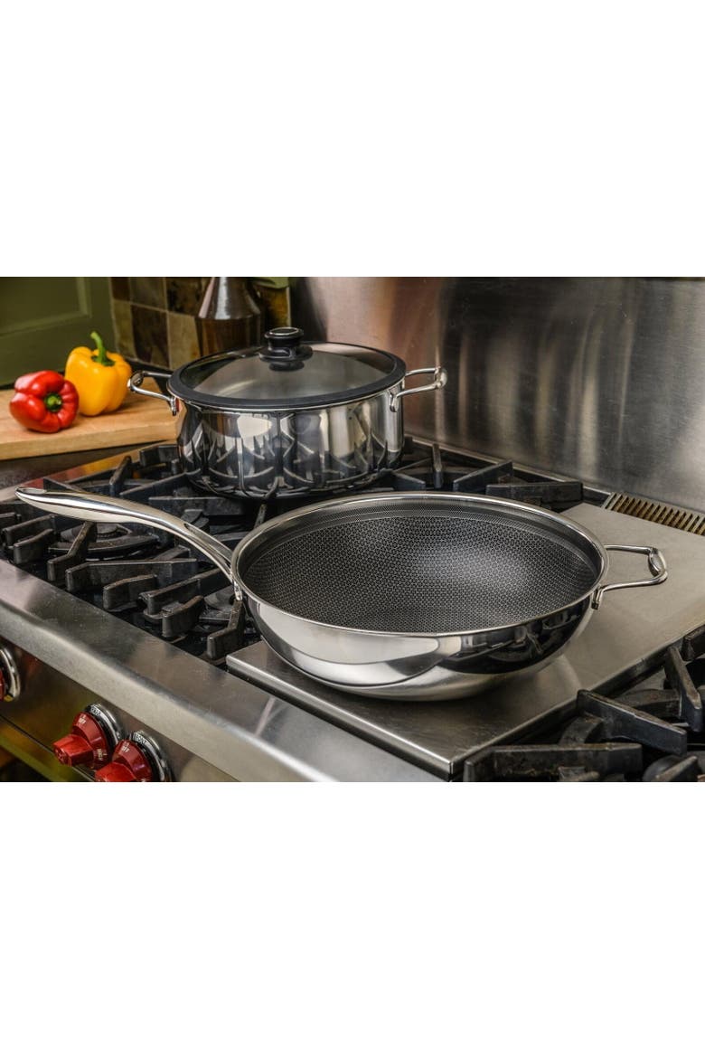Black Cube 12-1/2 Inch Stainless/Nonstick Hybrid Wok, Alternate, color, Silver