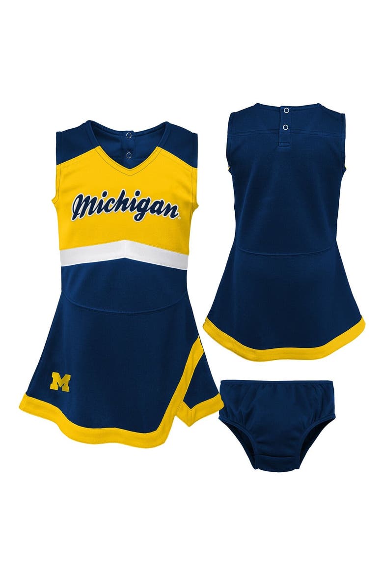 Girls Preschool Navy Michigan Wolverines Two-Piece Cheer Captain Jumper Dress & Bloomers Set, Main, color, Navy