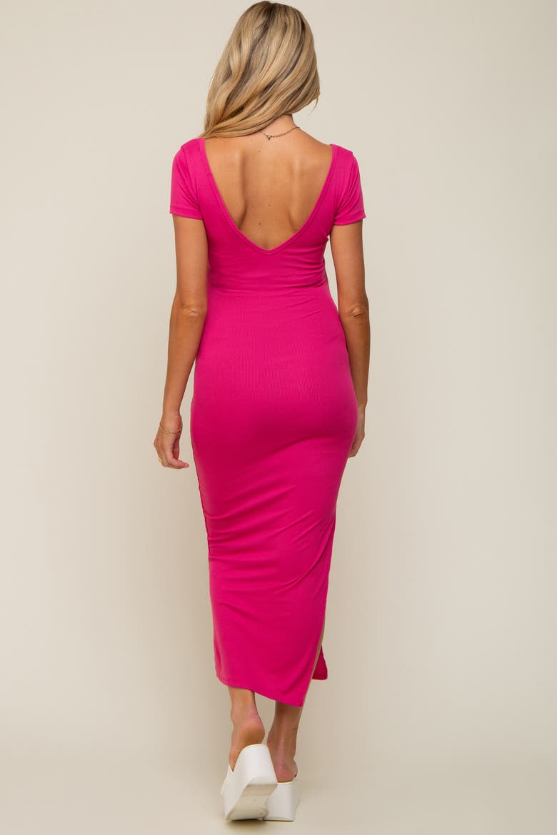 Basic Ribbed Side Slit Midi Dress, Alternate, color, Fuschia