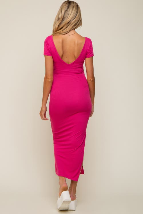 Pinkblush Basic Ribbed Side Slit Midi Dress In Pink