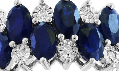 Effy Sterling Silver Oval Sapphire & Round Diamond Band Ring In Blue